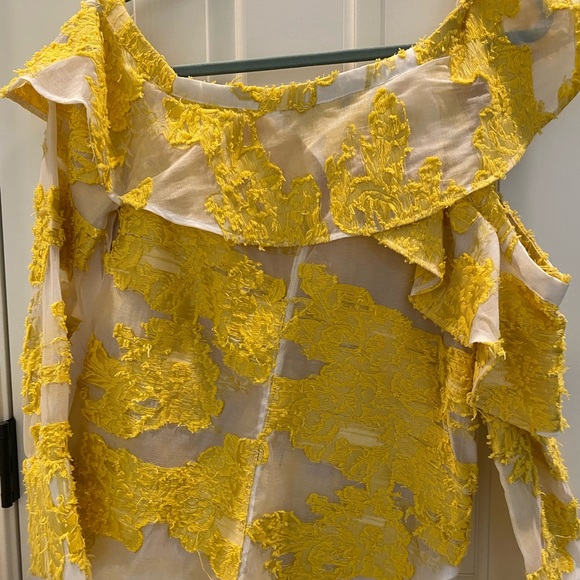 Self Portrait Yellow Asymmetrical Ruffle Blouse - Picture 6 of 6